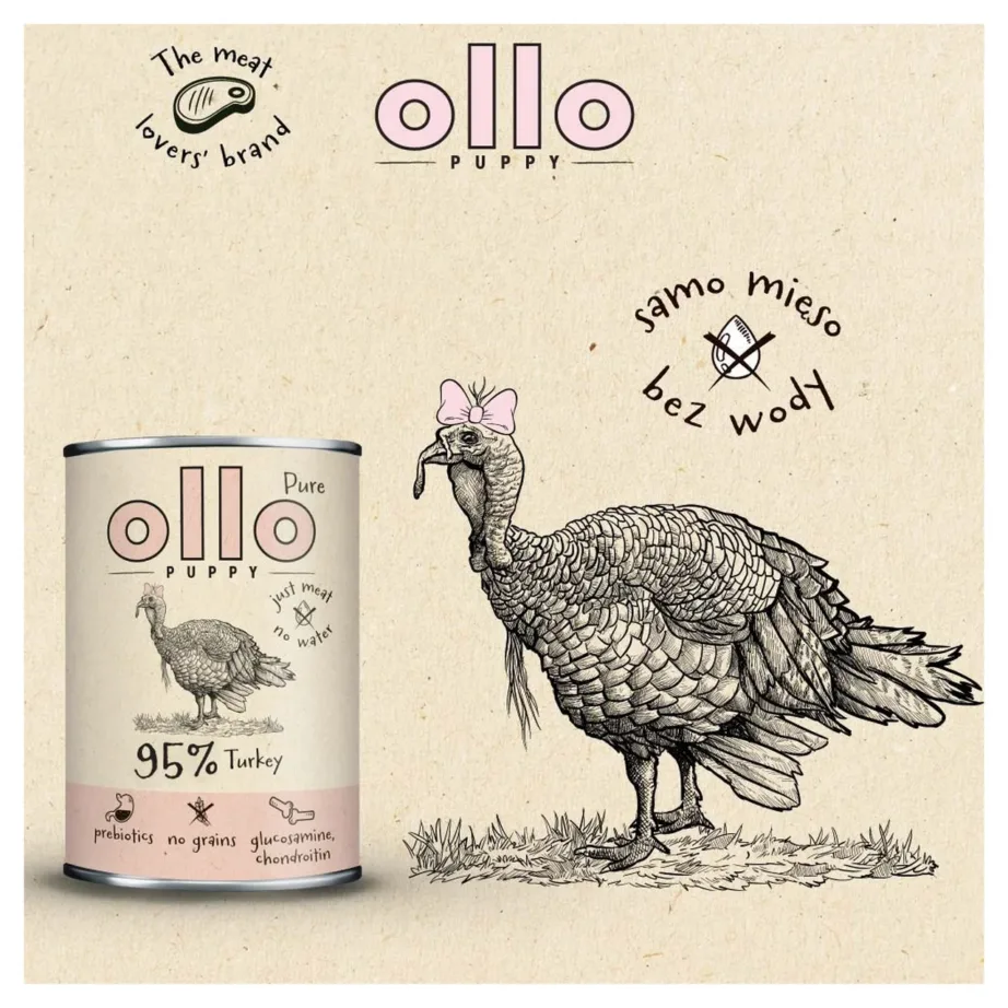 OLLO Puppy Pure Turkey 850 g monoproteiinne märgtoit kalkuniga kutsikatele, teraviljavaba, kõikidele tõugudele – 5