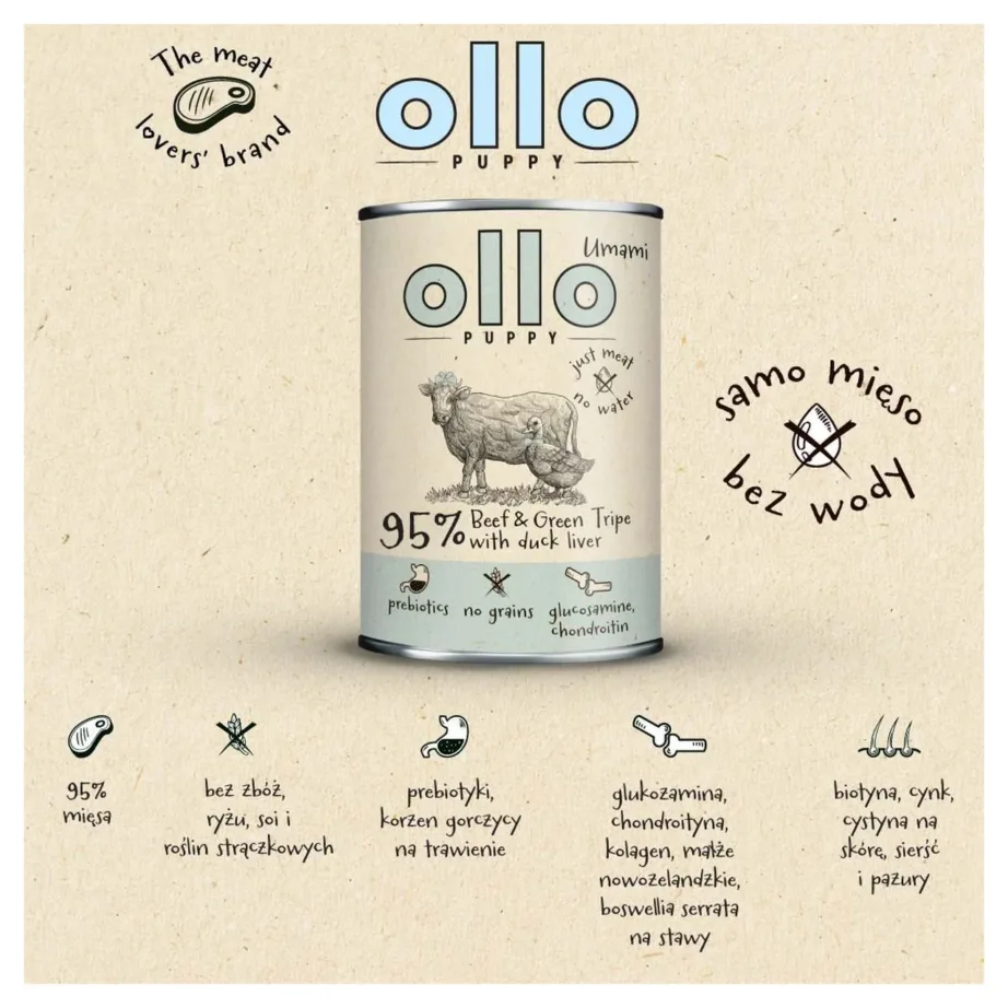 OLLO Puppy Umami 850g veiselihaga märgtoit kutsikatele kõikidele tõugudele, teravilja- ja kanavaba – 3