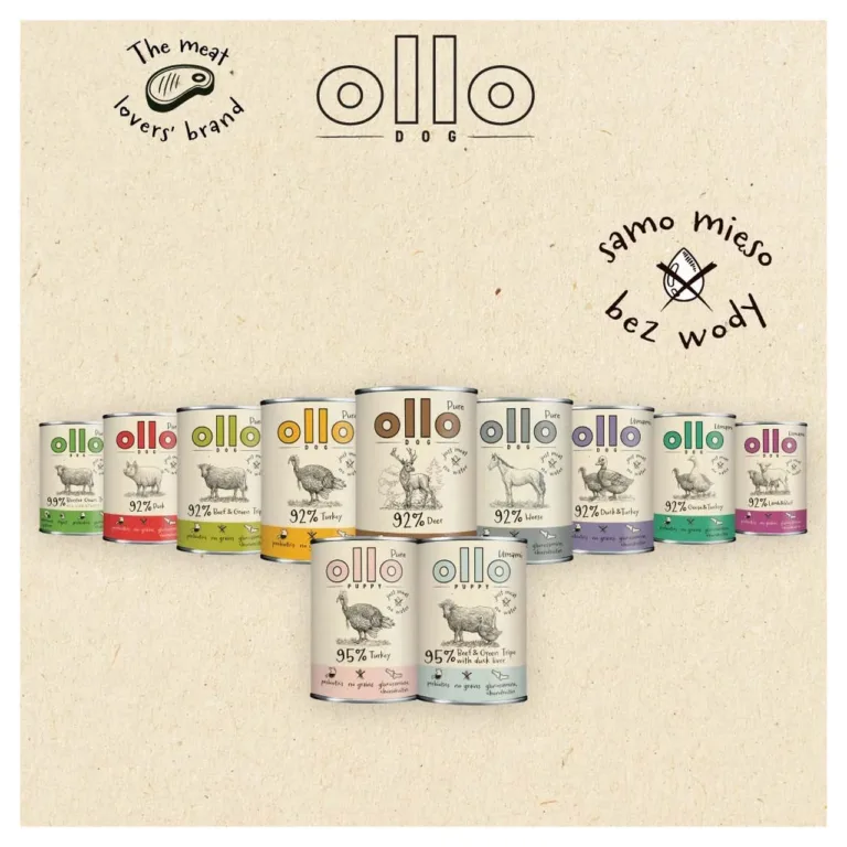OLLO märgtoitude valik, mitu konservi rivis brändi logoga