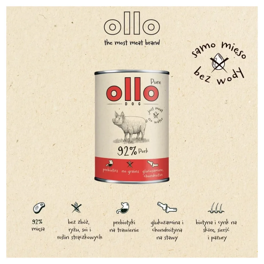OLLO Pure Pork 850 g monoproteiinne sealiha märgtoit täiskasvanud koertele, teravilja- ja gluteenivaba – 4