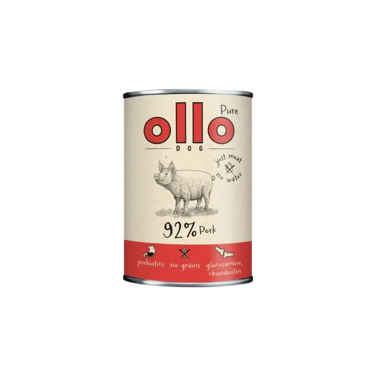 Beagle ja OLLO Pure Pork sealiha märgtoit koertele purk
