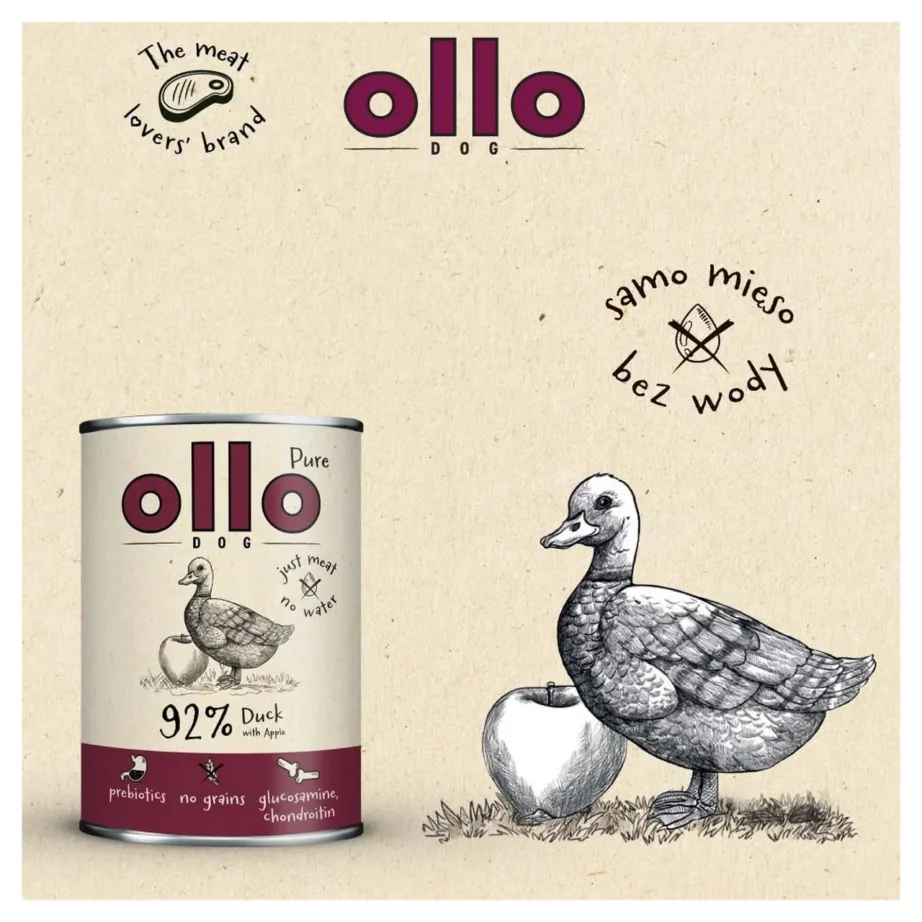 OLLO Pure Duck with Apple 400g täistoit pardilihaga täiskasvanud koertele, teravilja- ja gluteenivaba märgtoit – 3