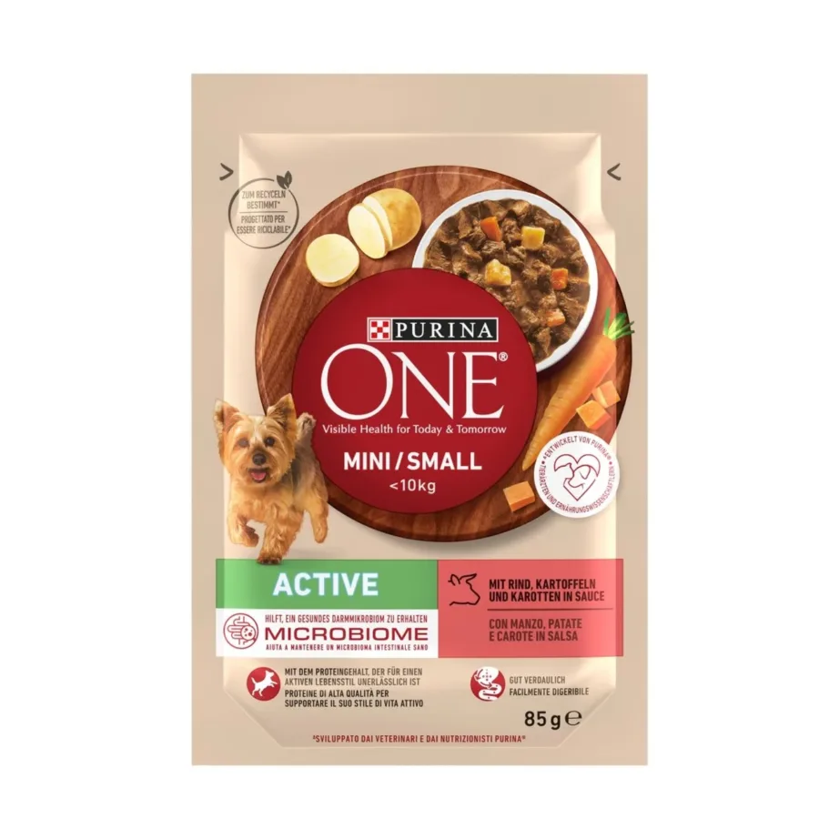 PURINA One Mini/Small Active Beef 85g gluteenivaba märgtoit väikestele koertele