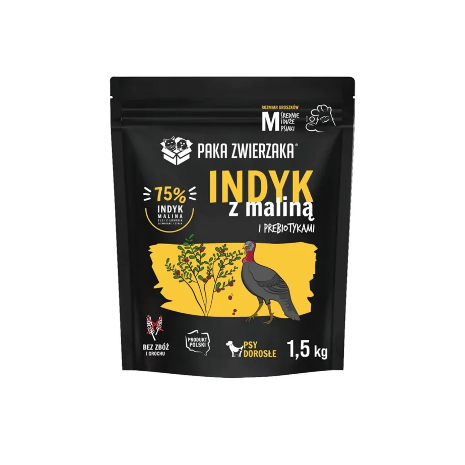 PAKA ZWIERZAKA Turkey M 1,5 kg gluteenivaba kuivtoit kalkuniga täiskasvanud keskmistele ja suurtele koertele