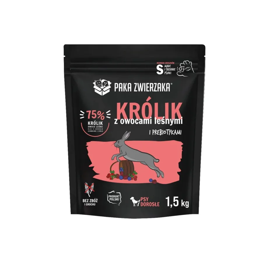PAKA ZWIERZAKA Rabbit with Forest Fruits 1,5 kg gluteenivaba kuivtoit väikestele ja keskmistele täiskasvanud koertele