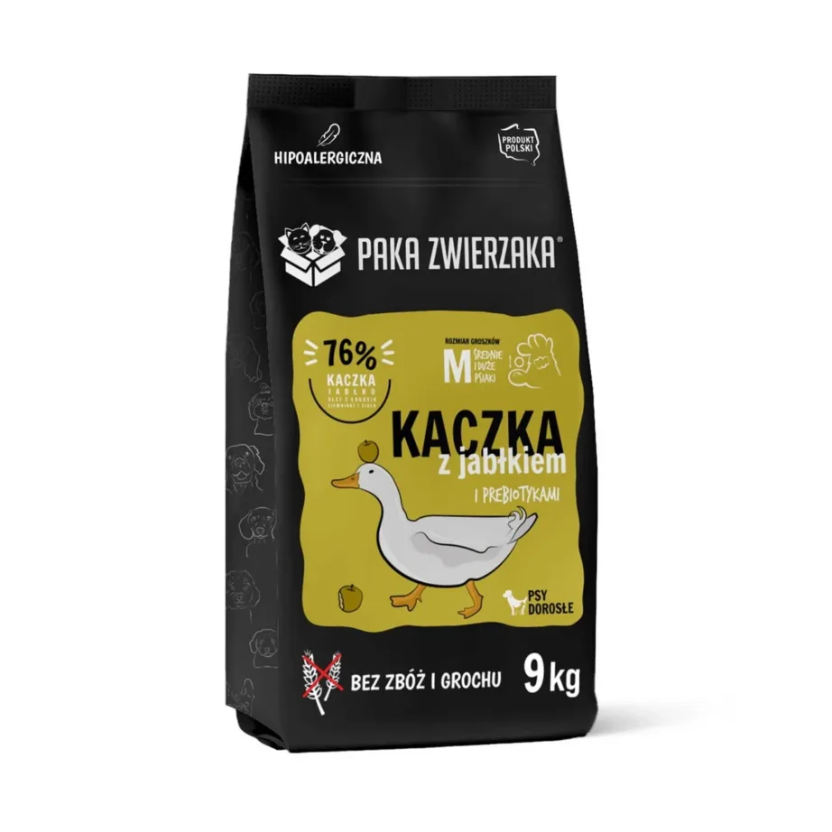 PAKA ZWIERZAKA Duck with Apple M 9kg monoproteiinne teraviljavaba kuivtoit täiskasvanud keskmise ja suure tõu koertele tundliku seedimise ja allergiatega