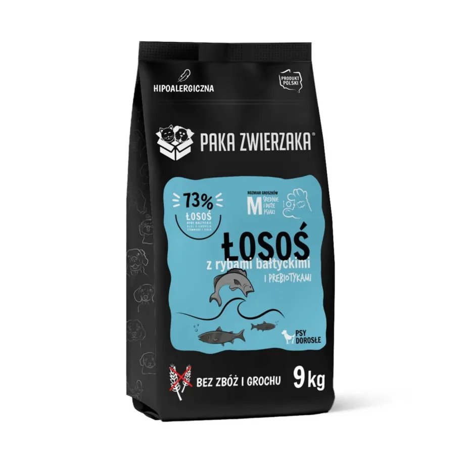 PAKA ZWIERZAKA 9 kg lõhe ja Läänemere kalaga teraviljavaba kuivtoit keskmistele ja suurtele täiskasvanud koertele
