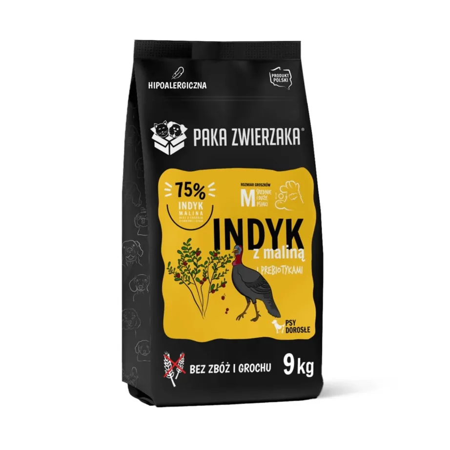 PAKA ZWIERZAKA Turkey with Raspberry M 9 kg teraviljavaba kuivtoit suurtele täiskasvanud koertele