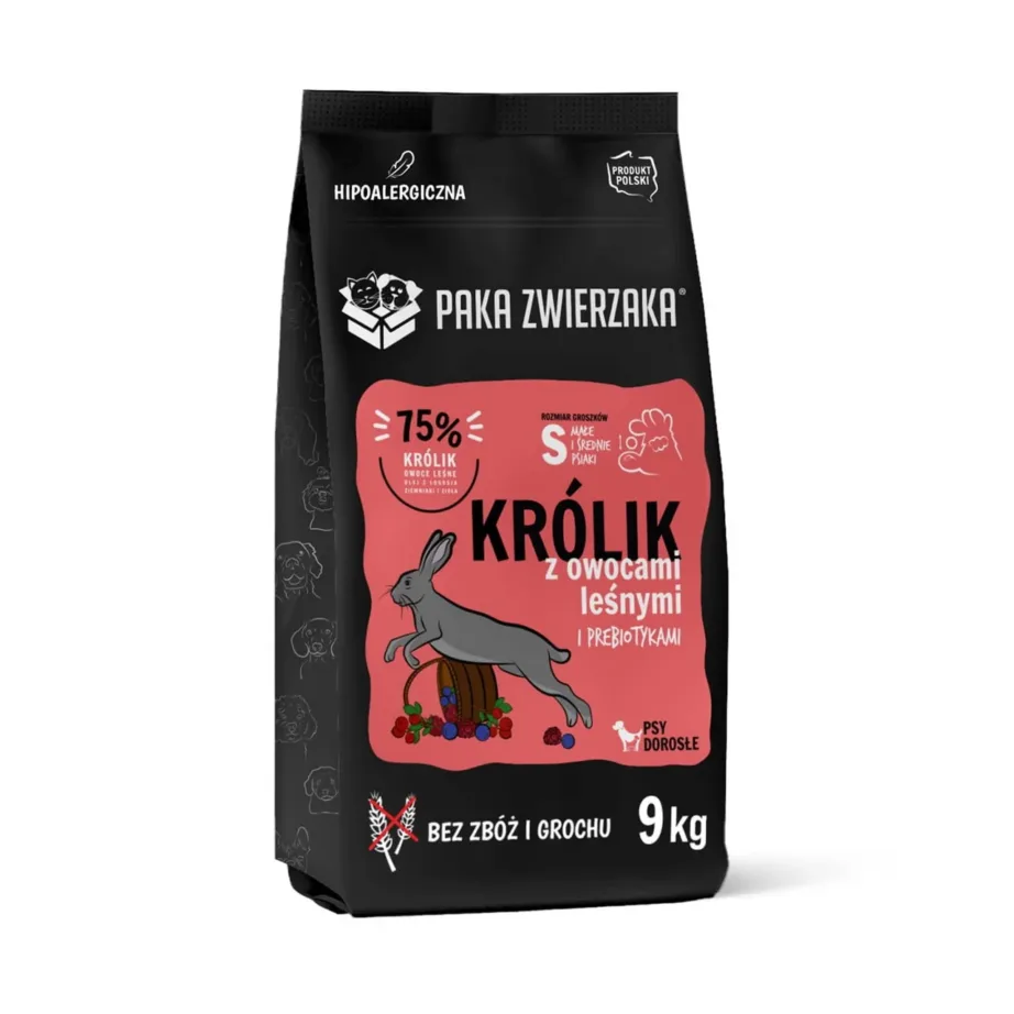 PAKA ZWIERZAKA Rabbit with Forest Fruits S 9 kg teraviljavaba kuivtoit küülikuga väikestele ja keskmistele täiskasvanud koertele