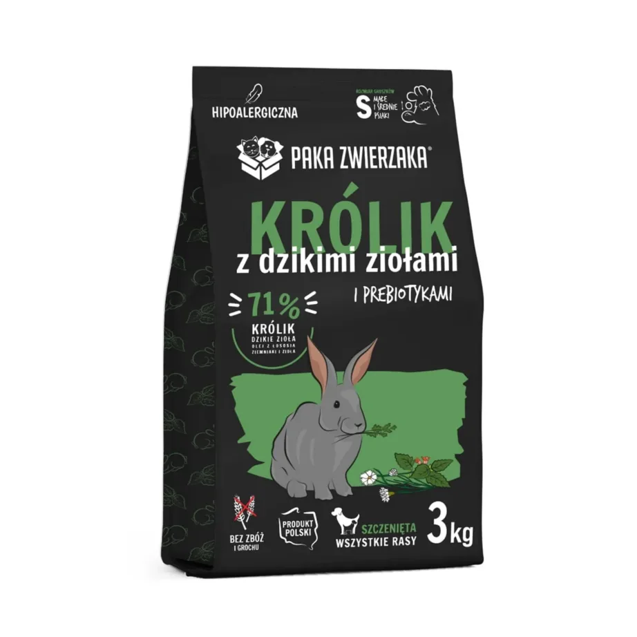 PAKA ZWIERZAKA Puppy Rabbit with Wild Herbs 3 kg gluteenivaba kuivtoit väikestele ja keskmistele kutsikatele