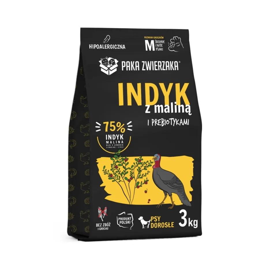 PAKA ZWIERZAKA Turkey with Raspberry M 3 kg gluteenivaba kuivtoit täiskasvanud suurtele koertele