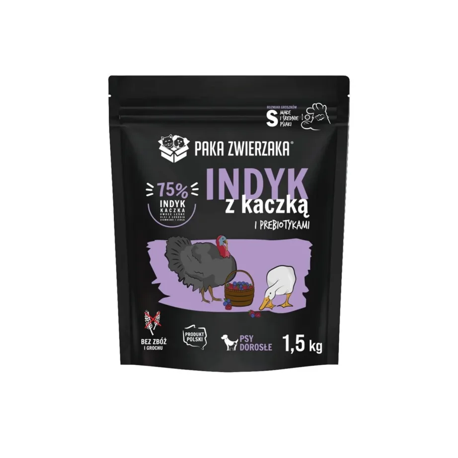 PAKA ZWIERZAKA kalkuni ja pardi kuivtoit 1,5 kg – gluteenivaba täissööt väikestele ja keskmistele täiskasvanud koertele