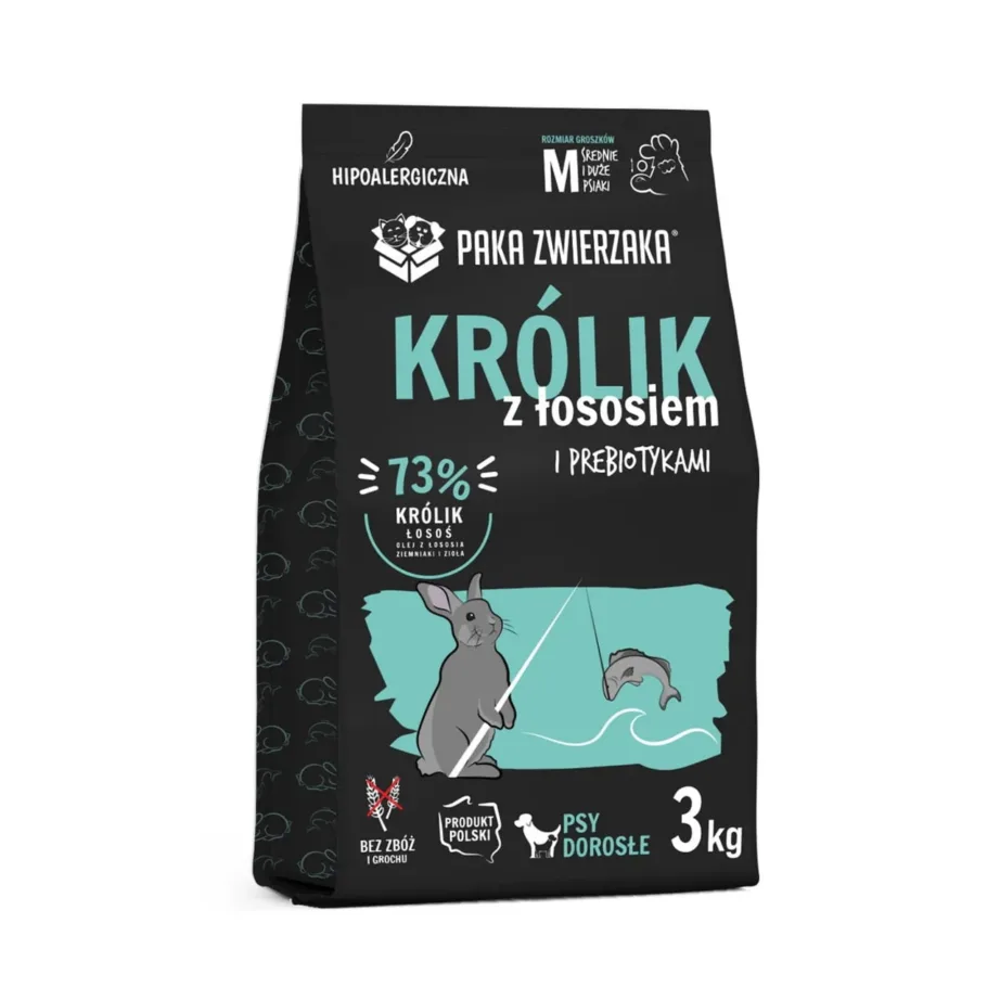 PAKA ZWIERZAKA Rabbit with Salmon M 3 kg suurte koerte kuivtoit küülikuga, teraviljavaba