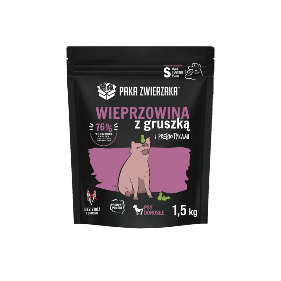 PAKA ZWIERZAKA Pork with Pear S 1,5 kg teraviljavaba sealiha kuivtoit väikestele ja keskmistele täiskasvanud koertele
