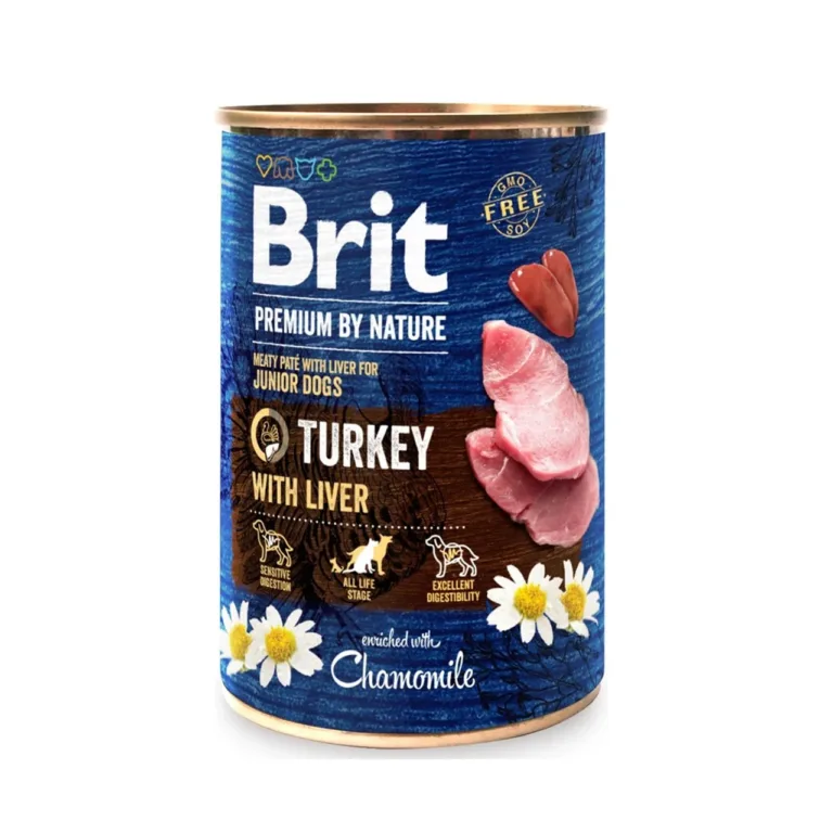 kalkuni-maksaga märgtoit noorele koerale, Brit 400g purk