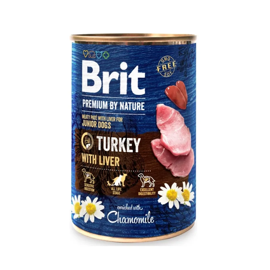 kalkuni-maksaga märgtoit noorele koerale, Brit 400g purk
