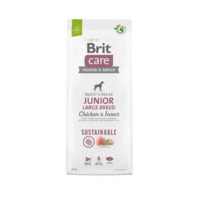 kana ja putukatega suurte tõugude kutsikatoit Brit Care Junior 12 kg kott