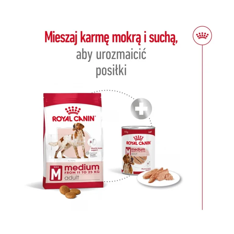 Royal Canin Medium Adult kuivtoit ja konserv koos serveering