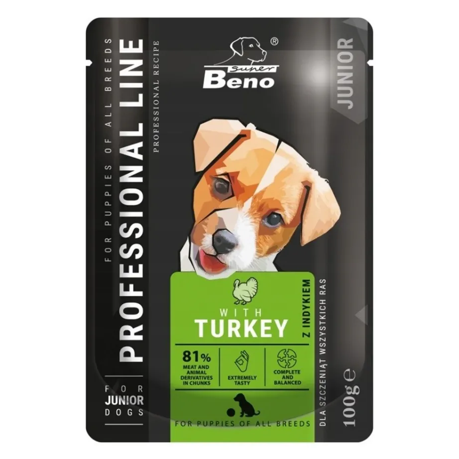 märg koeratoit kutsikatele Super Benek Junior Turkey 100g
