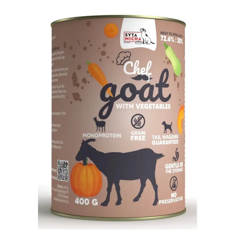 Kitsega märgtoit koertele SYTA MICHA Chef Goat 400g purk