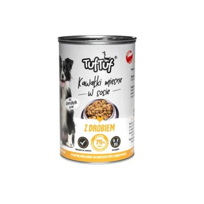 TufTuf linnulihaga märg koeratoit 415g purk pakendil