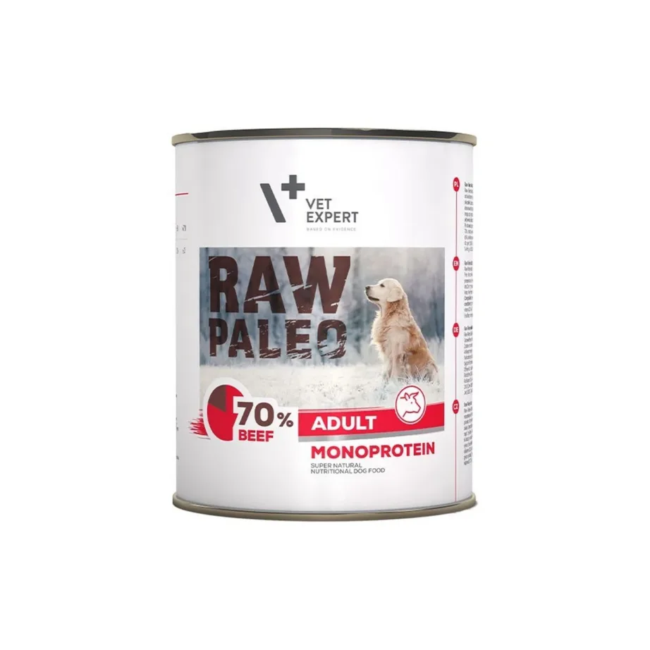 VetExpert Raw Paleo Adult veiseliha monoproteiin märgtoit täiskasvanud koertele 800 g, teravilja- ja gluteenivaba