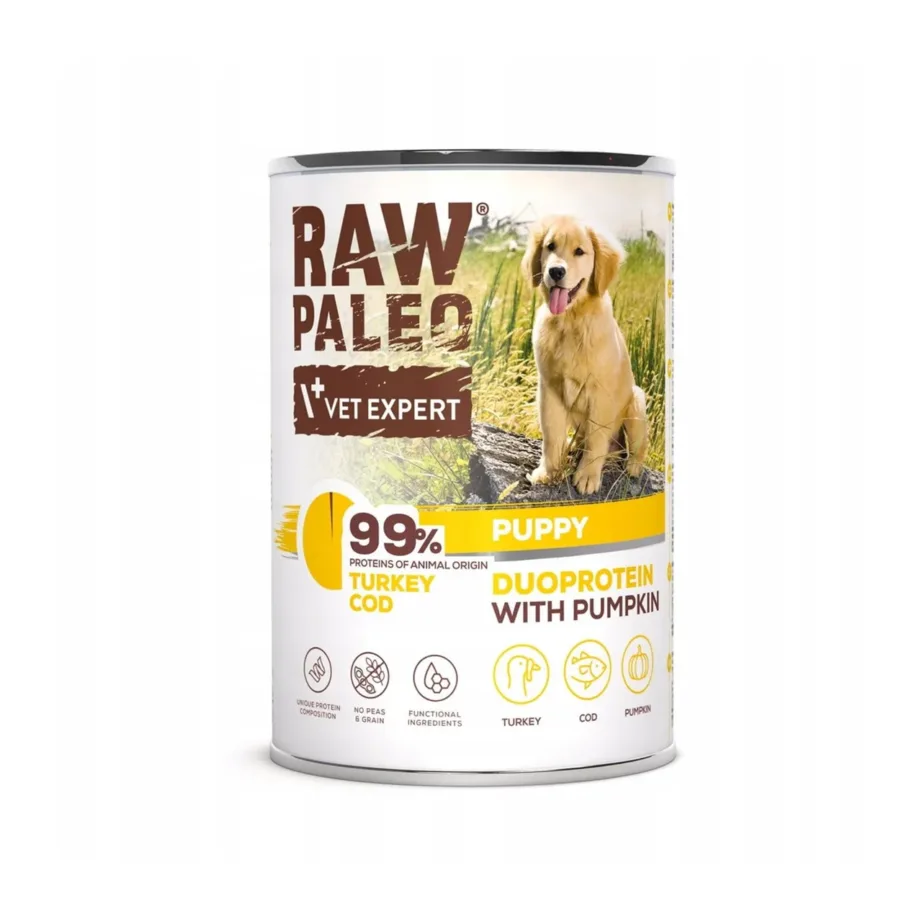 VetExpert RAW PALEO Duoprotein kalkuni ja tursaga märgtoit kutsikatele 400g