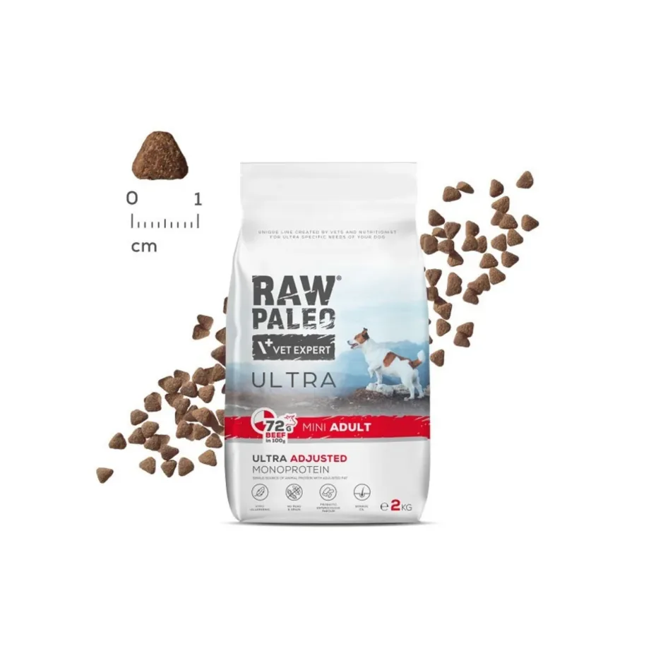 VetExpert Raw Paleo Ultra Mini Adult Beef 2 kg gluteenivaba kuivtoit väikest tõugu täiskasvanud koertele
