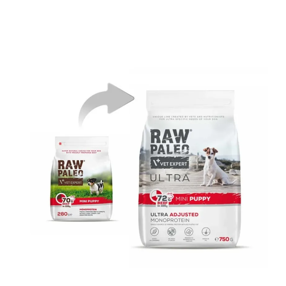 VetExpert Raw Paleo Ultra Mini Puppy Beef 750 g veiselihaga gluteenivaba kuivtoit väikest tõugu kutsikatele – 2