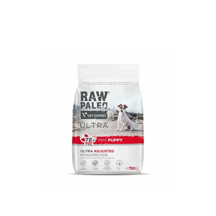 VetExpert Raw Paleo Ultra Mini Puppy Beef 750 g veiselihaga gluteenivaba kuivtoit väikest tõugu kutsikatele