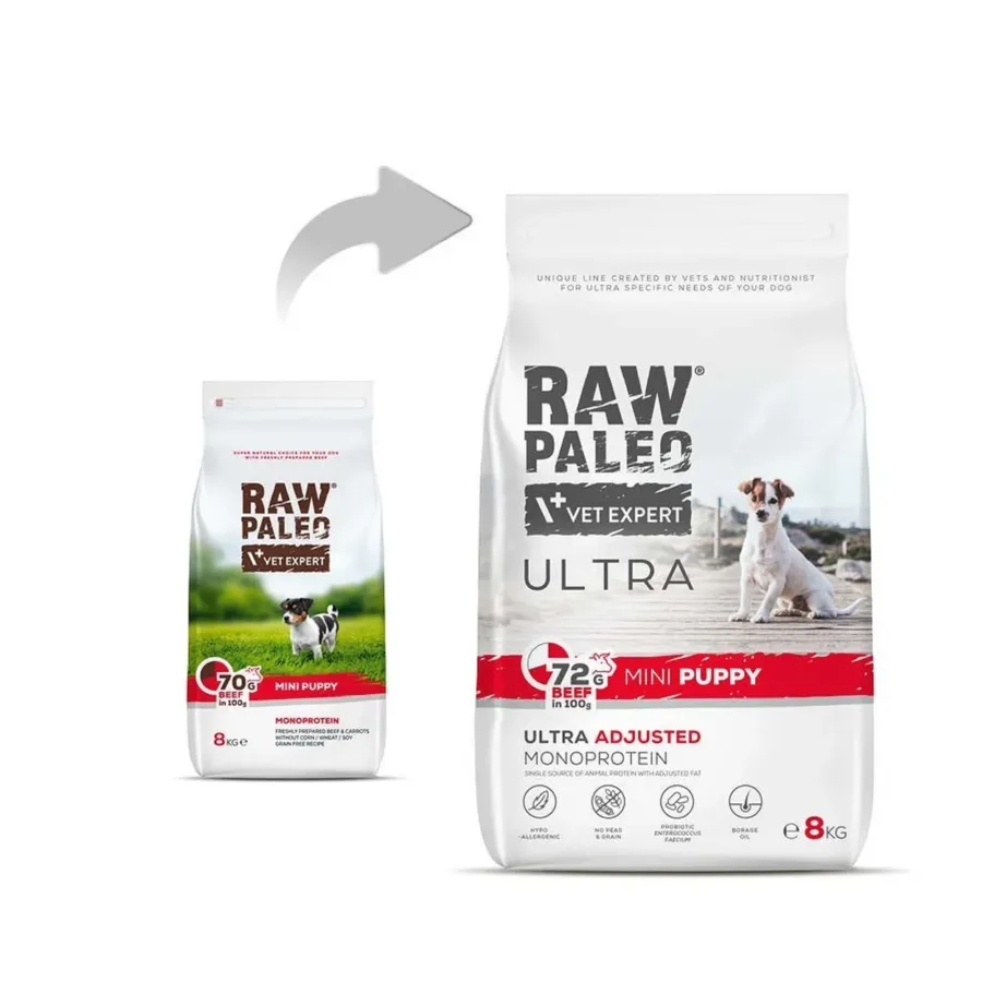 VetExpert Raw Paleo Ultra Mini Puppy Beef 8 kg gluteenivaba kuivtoit väikest tõugu kutsikatele - 2