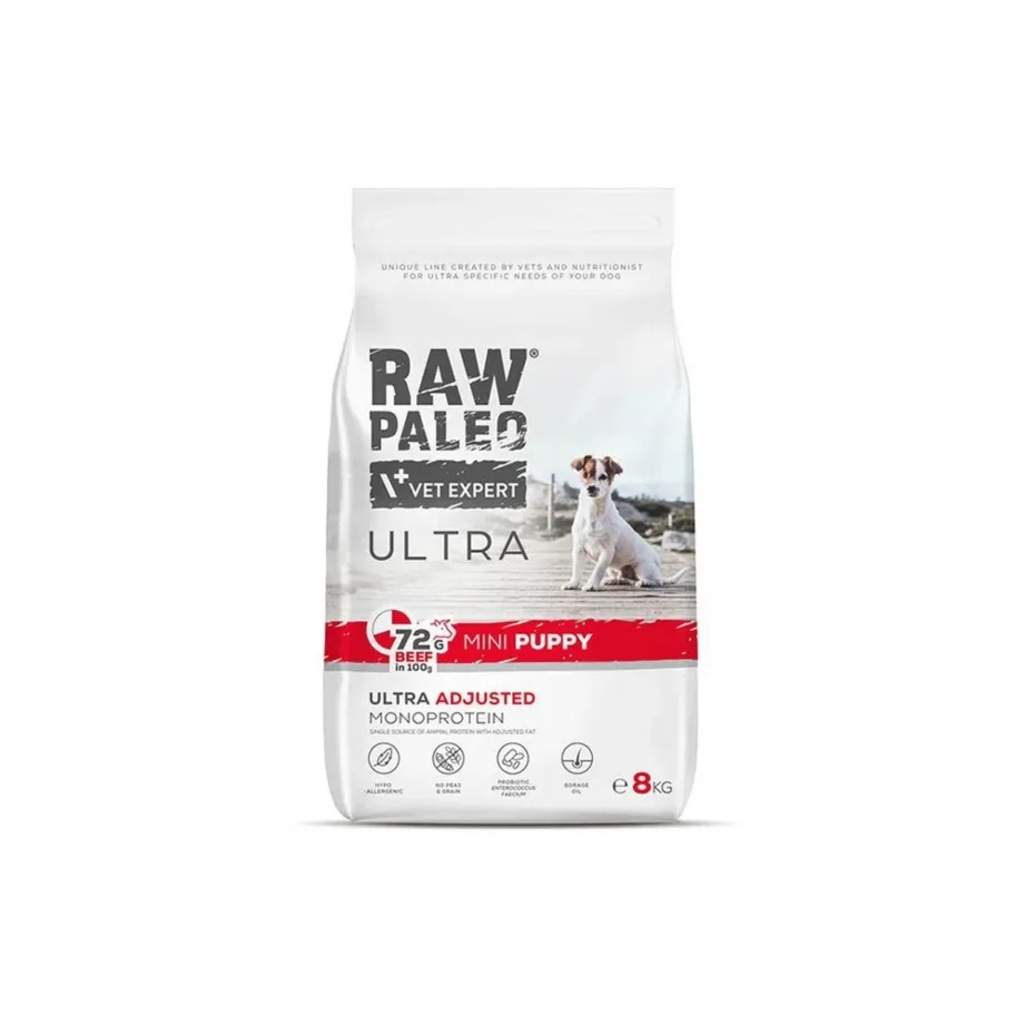 VetExpert Raw Paleo Ultra Mini Puppy Beef 8 kg gluteenivaba kuivtoit väikest tõugu kutsikatele
