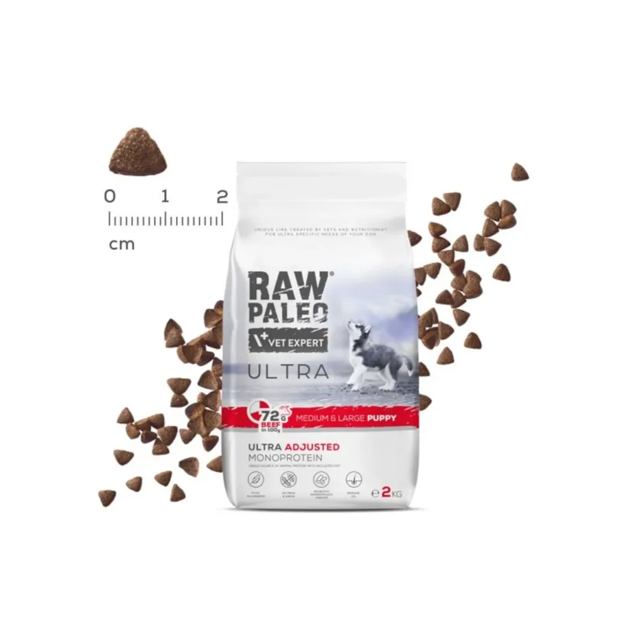 VetExpert Raw Paleo Ultra 2 kg veise monoproteiiniga gluteenivaba kuivtoit keskmistele ja suurtele kutsikatele – 4