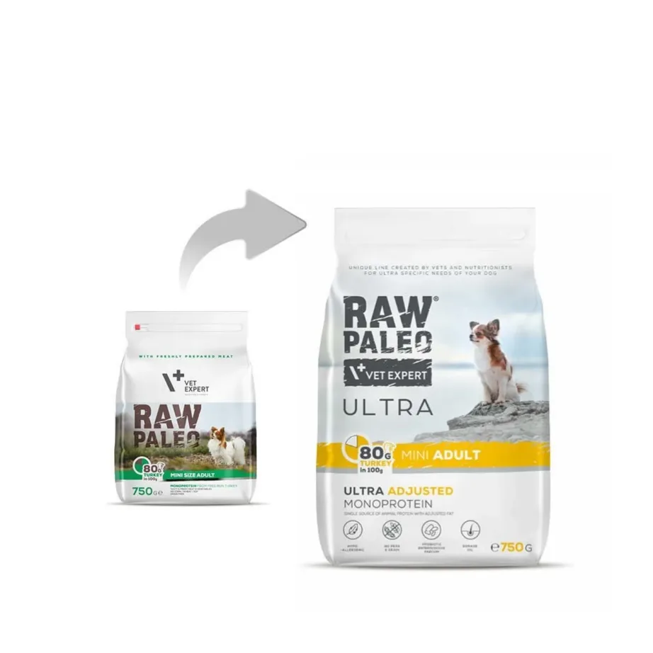 VetExpert Raw Paleo Ultra Mini Adult Turkey 750 g kuivtoit väikest tõugu täiskasvanud koertele, monoproteiinne, teravilja- ja gluteenivaba – 2