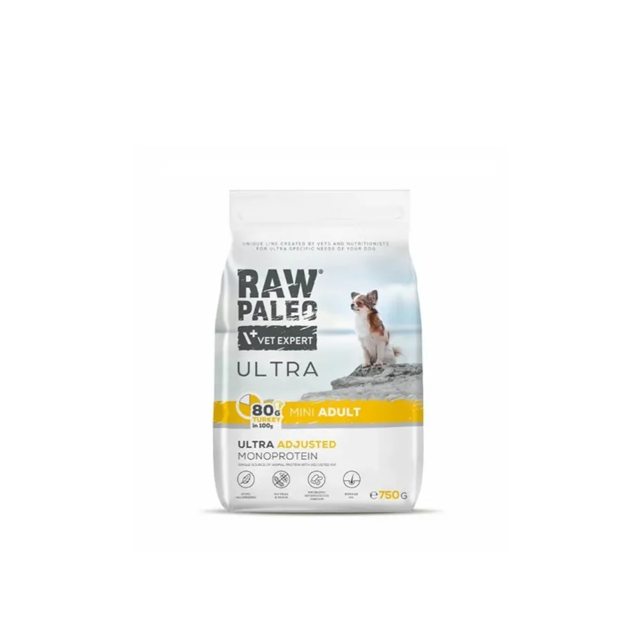 VetExpert Raw Paleo Ultra Mini Adult Turkey 750 g kuivtoit väikest tõugu täiskasvanud koertele, monoproteiinne, teravilja- ja gluteenivaba