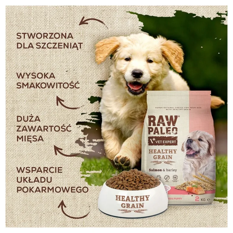 lõhega kutsikate kuivtoit 10 kg, kutsikas ja VetExpert Raw Paleo pakend