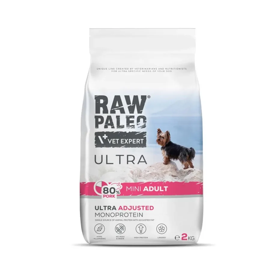 VetExpert Raw Paleo Ultra Pork Mini Adult 2 kg monoproteiinne kuivtoit väikestele täiskasvanud koertele