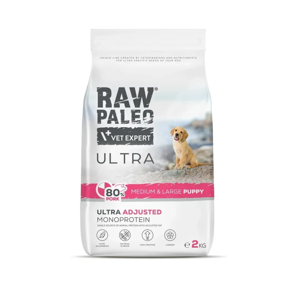 VetExpert Raw Paleo Ultra Pork 2 kg kuivtoit keskmistele ja suurtele kutsikatele, monoproteiinne, teraviljavaba