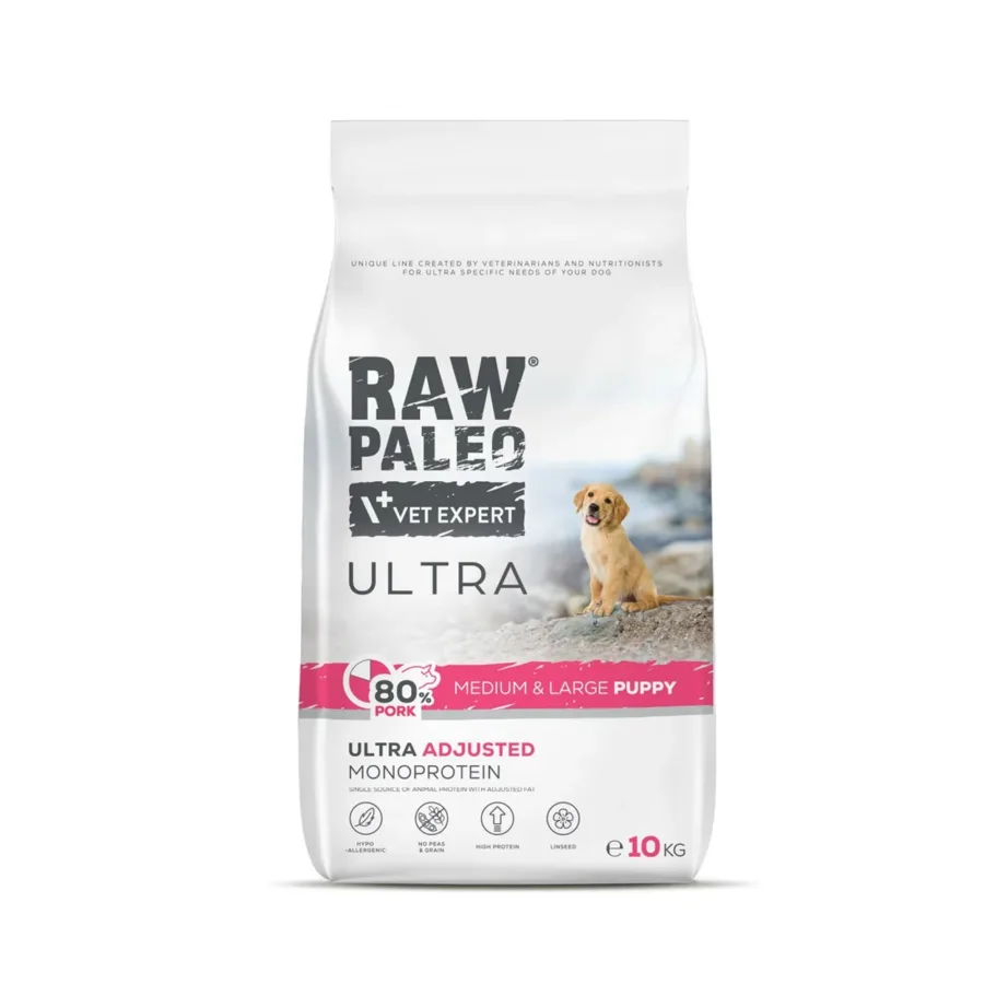 VetExpert RAW PALEO Ultra Pork 10 kg kuivtoit keskmistele ja suurtele kutsikatele, monoproteiin, teravilja- ja gluteenivaba