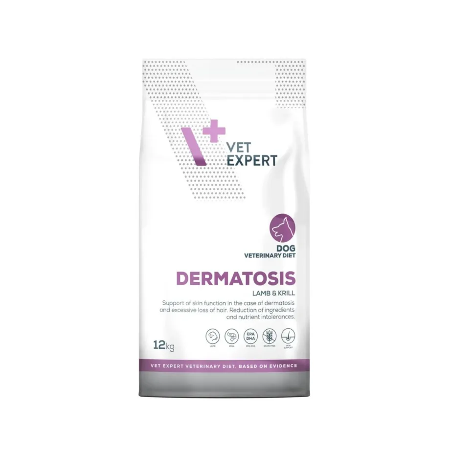 VetExpert Veterinary Diet Dermatosis Lamb & Krill 12 kg allergiavaba kuivtoit täiskasvanud koertele