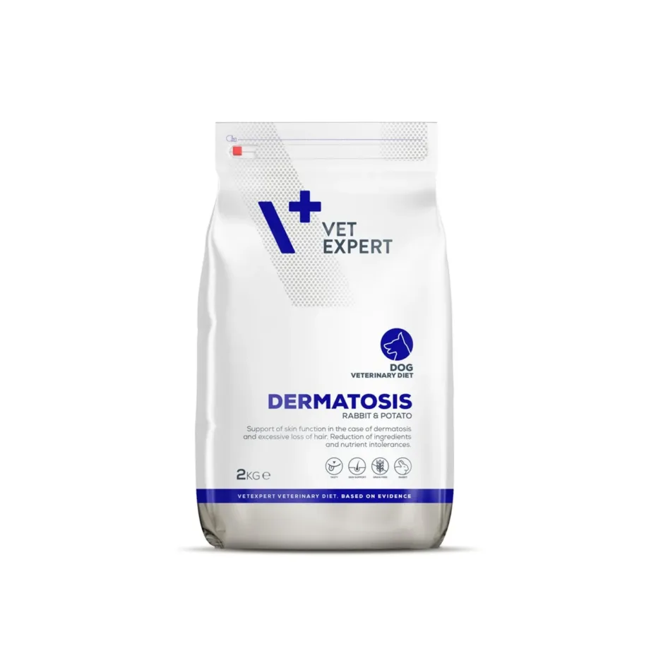 VetExpert Veterinary Diet Dermatosis 2 kg küüliku-monoproteiiniga gluteenivaba kuivtoit täiskasvanud koertele naha ja karvkatte toetuseks