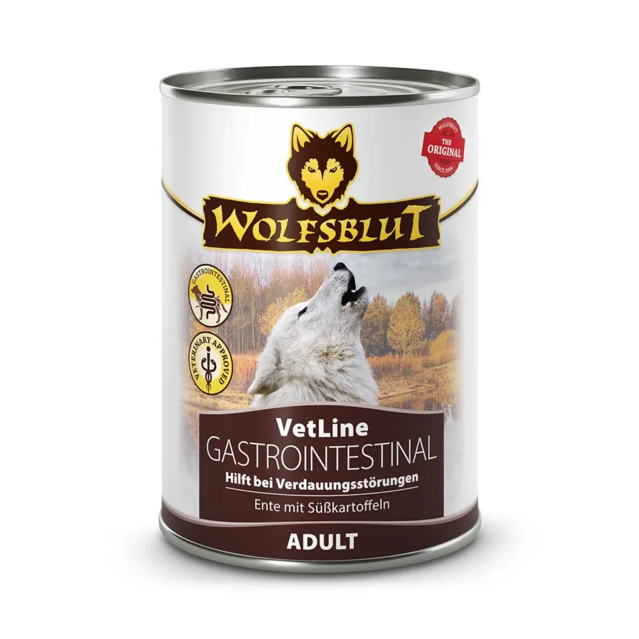 WOLFSBLUT VetLine Gastrointestinal Duck 395g monoproteiinne teraviljavaba märgtoit täiskasvanud koertele