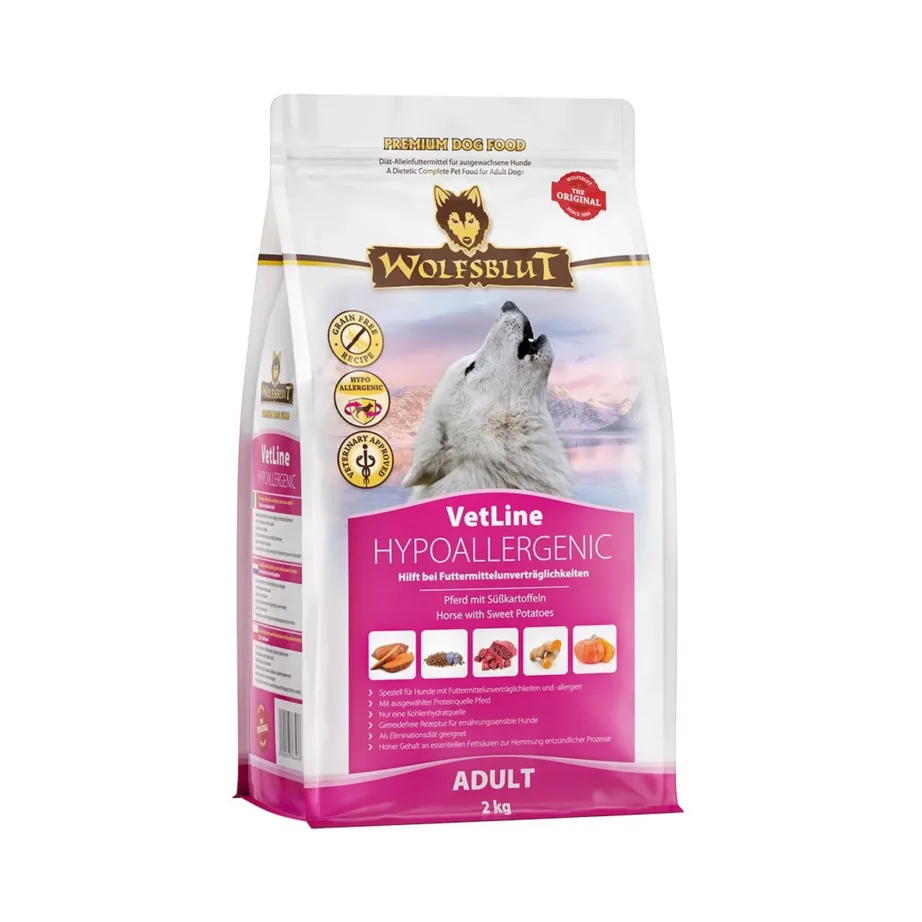 Wolfsblut VetLine Hypoallergenic 2 kg hobuselihaga teraviljavaba täissööt täiskasvanud koertele allergiate leevendamiseks