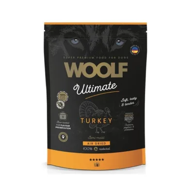 poolniiske kalkunikoeratoit 1kg WOOLF Ultimate täissööt pakendis