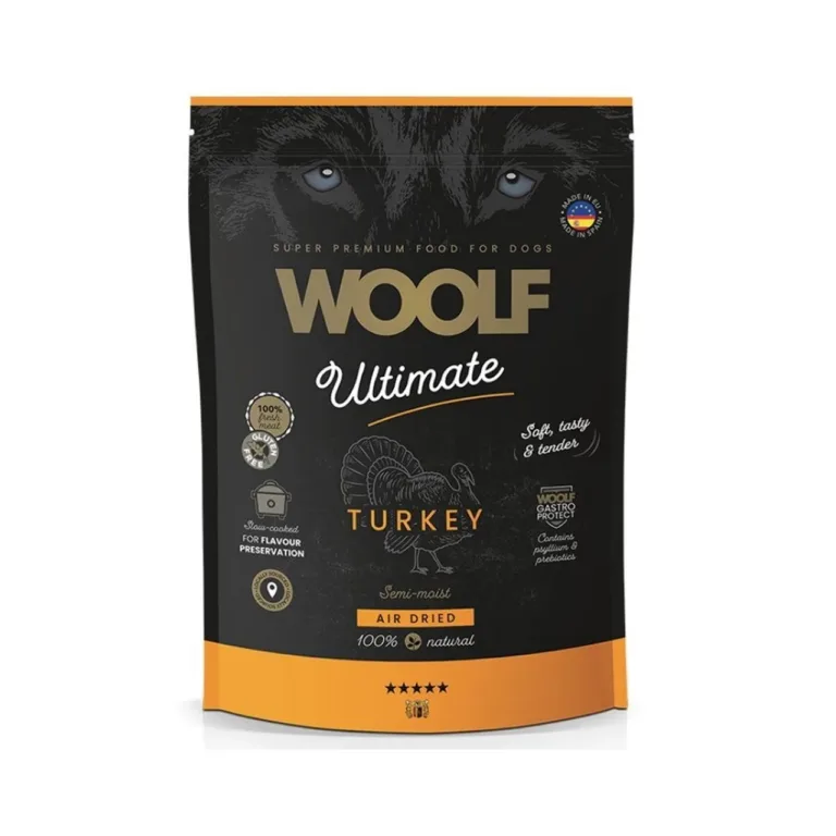 poolniiske kalkunikoeratoit 1kg WOOLF Ultimate täissööt pakendis