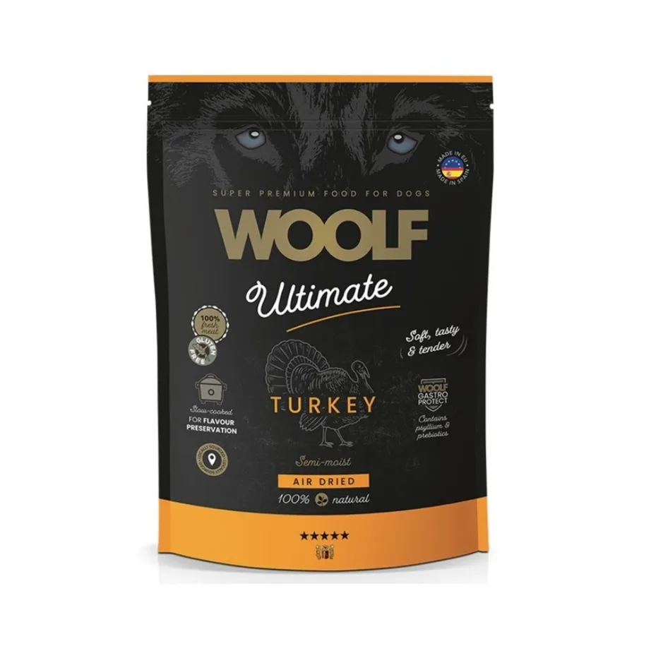 poolniiske kalkunikoeratoit 1kg WOOLF Ultimate täissööt pakendis