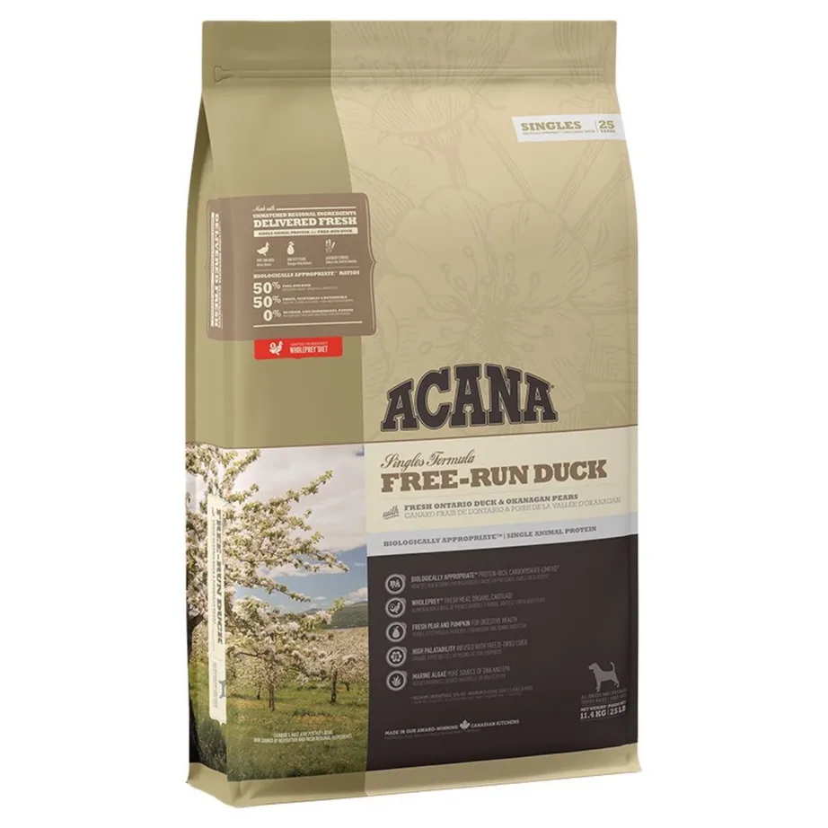 ACANA Singles Free-Run Duck 11,4 kg hüpoallergeenne teraviljavaba pardilihaga kuivtoit kõikidele koeratõugudele tundliku seedimisega