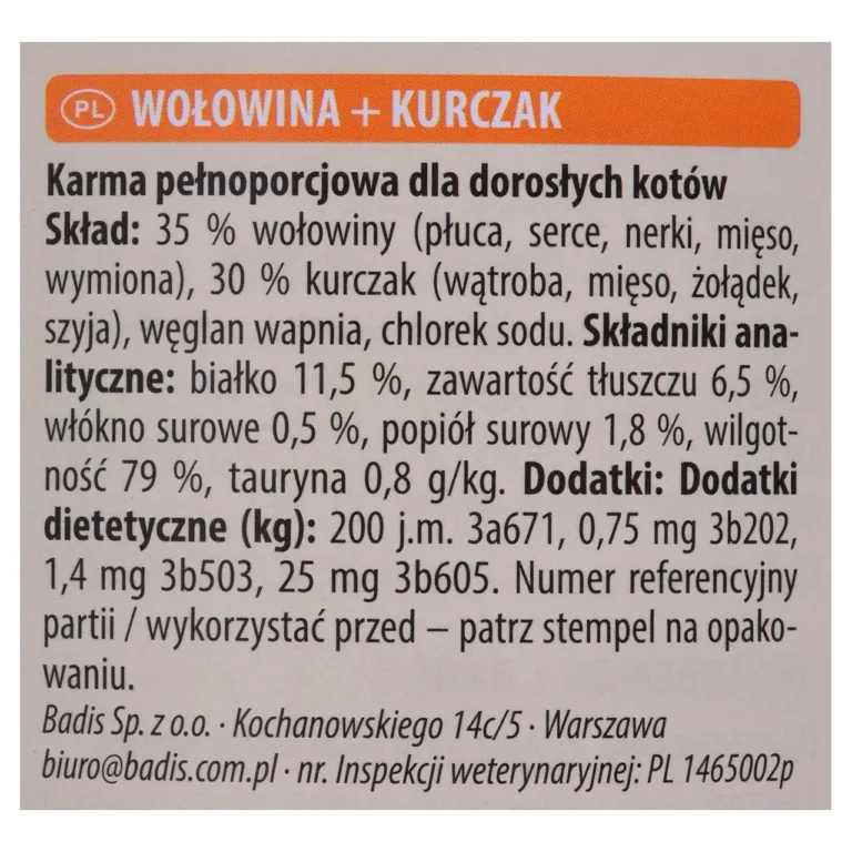 Animonda Carny veise ja kana kassikonserv koostisosad pakendil