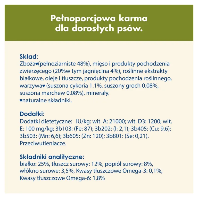 Purina koostisosad ja toitainete tabel täiskasvanud koerale