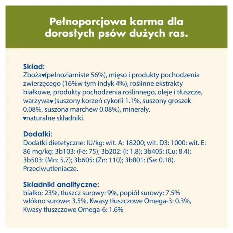 Dog Chow Large Breed Adult koostisosad ja vitamiinid